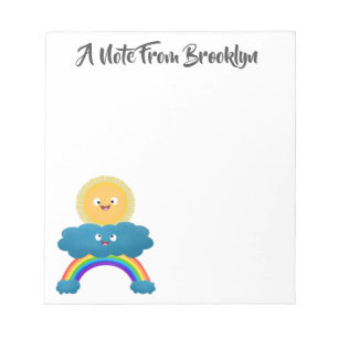 Niedlicher Happy Sun Cloud Regenbogen Cartoon Notizblock