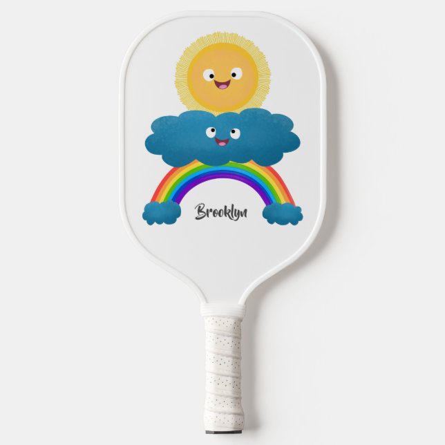 Niedlicher Happy Sun Cloud Regenbogen Cartoon Pickleball Schläger (Vorderseite)