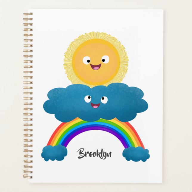 Niedlicher Happy Sun Cloud Regenbogen Cartoon Planer (Vorderseite)
