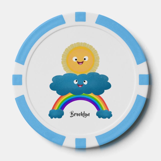 Niedlicher Happy Sun Cloud Regenbogen Cartoon Pokerchips (Vorderseite)