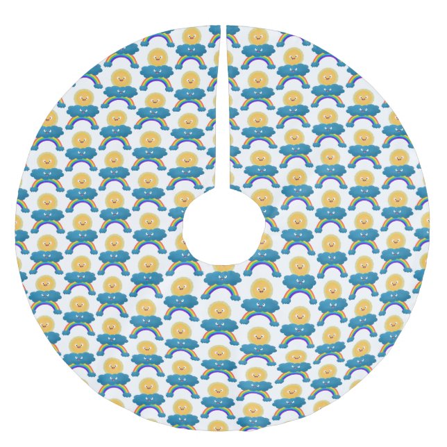 Niedlicher Happy Sun Cloud Regenbogen Cartoon Polyester Weihnachtsbaumdecke (Vorderseite)