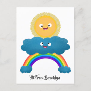 Niedlicher Happy Sun Cloud Regenbogen Cartoon Postkarte