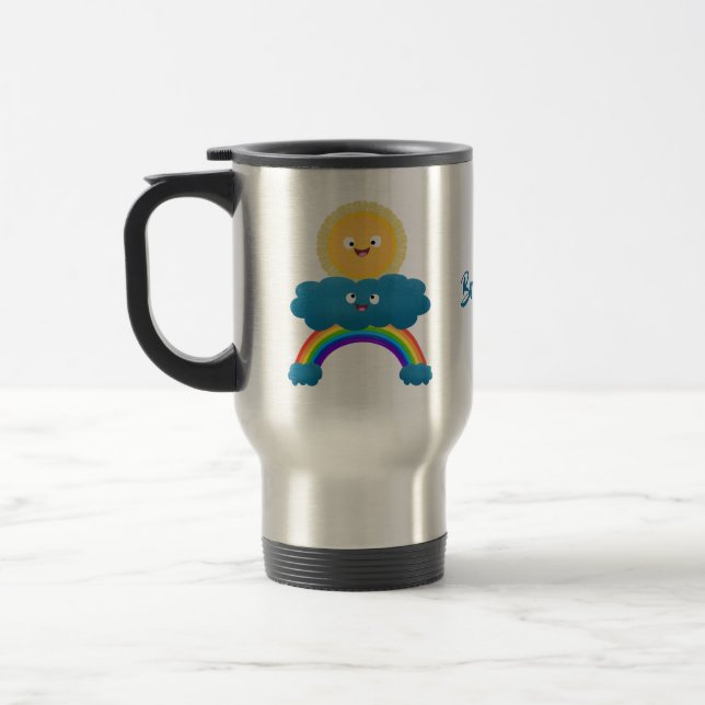 Niedlicher Happy Sun Cloud Regenbogen Cartoon Reisebecher (Links)