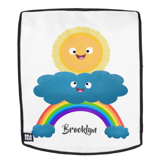 Niedlicher Happy Sun Cloud Regenbogen Cartoon Rucksack (Abnehmbare Front)