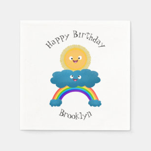 Niedlicher Happy Sun Cloud Regenbogen Cartoon Serviette