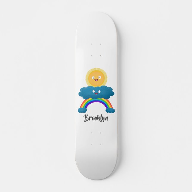 Niedlicher Happy Sun Cloud Regenbogen Cartoon Skateboard (Vorne)