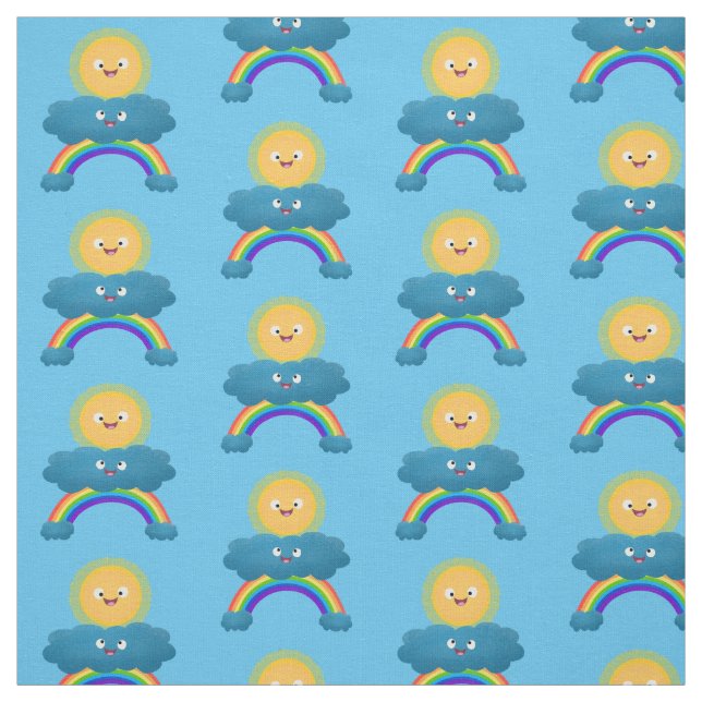 Niedlicher Happy Sun Cloud Regenbogen Cartoon Stoff (Muster)