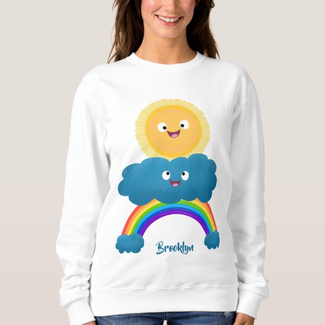 Niedlicher Happy Sun Cloud Regenbogen Cartoon Sweatshirt (Vorderseite)