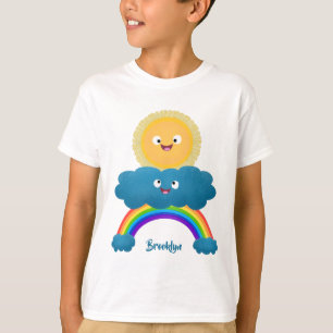 Niedlicher Happy Sun Cloud Regenbogen Cartoon T-Shirt