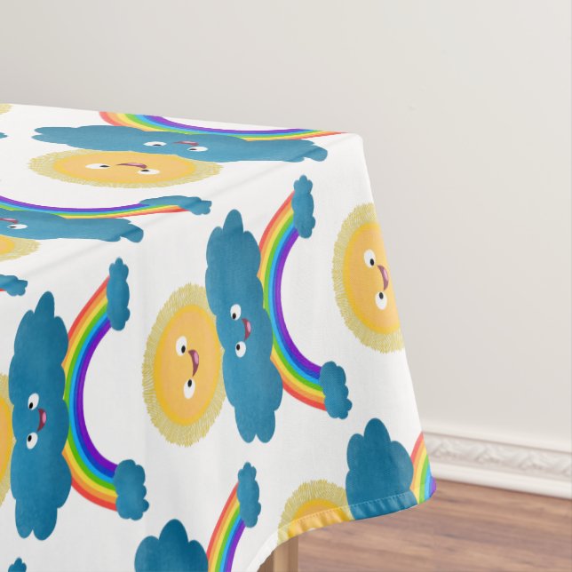 Niedlicher Happy Sun Cloud Regenbogen Cartoon Tischdecke (Beispiel)