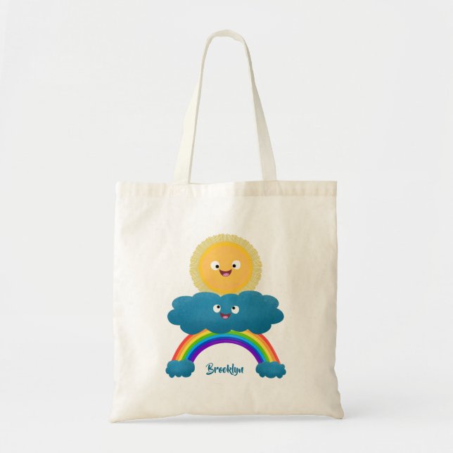 Niedlicher Happy Sun Cloud Regenbogen Cartoon Tragetasche (Vorne)
