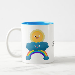 Niedlicher Happy Sun Cloud Regenbogen Cartoon Zweifarbige Tasse