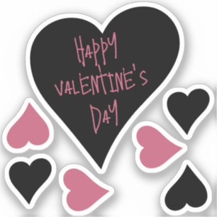 Niedlicher "Happy Valentines Day" Schwarze und ros Aufkleber