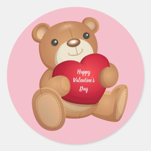 Niedlicher Happy Valentine's Day Teddy Bär Runder Aufkleber (Vorderseite)