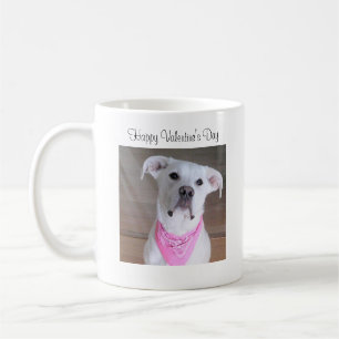 Niedlicher Happy White Welpe Hund mit rosa Scarf H Kaffeetasse