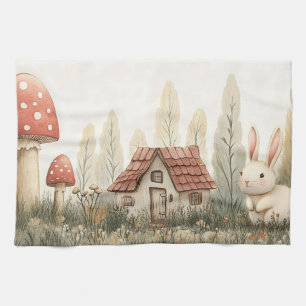 Niedlicher Hase, Cottage, Pilze Märchen Kunst Geschirrtuch