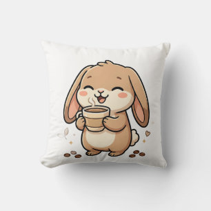 Niedlicher Hase, der Kaffee-Kissen trinkt Kissen