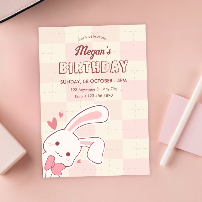 Niedlicher Hase Geburtstag Einladung (Von Creator hochgeladen)