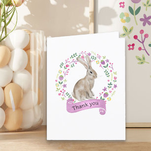 Niedlicher Hase in einem Kranz aus Gekritzel-Blume Dankeskarte