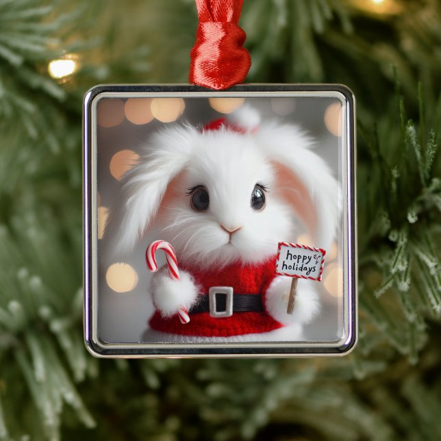 Niedlicher Hase in einem Weihnachtskostüm Ornament Aus Metall (Baum)