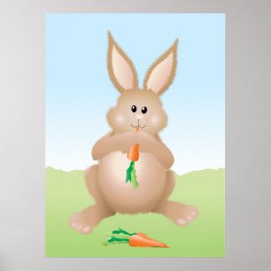 Niedlicher Hase isst Karotte Adorable Kaninchen Poster