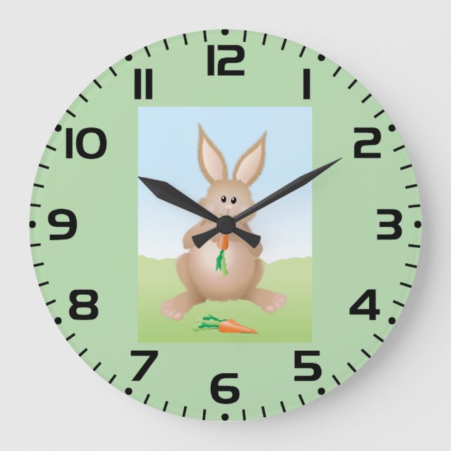 Niedlicher Hase isst Karotte Große Wanduhr (Vorderseite)