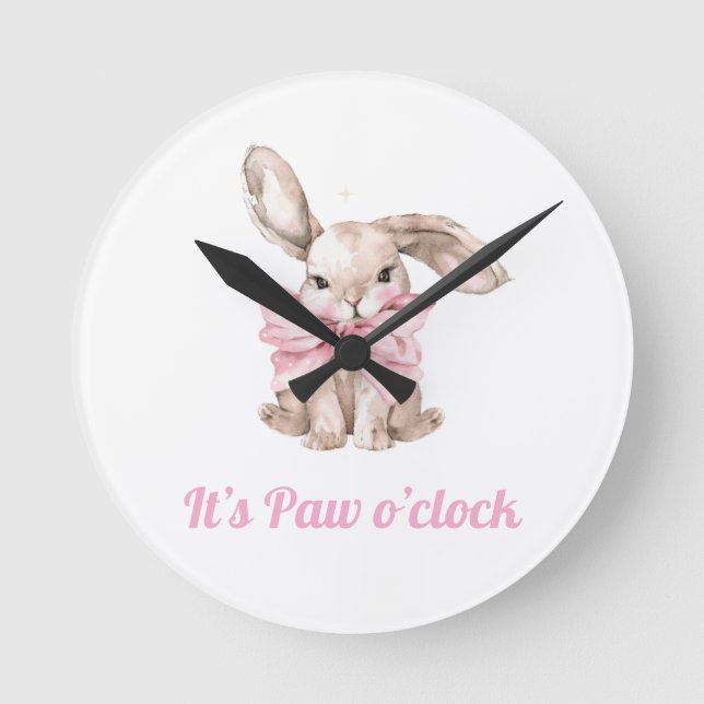 Niedlicher Hase "It's Paw O'clock" Uhr (Vorderseite)