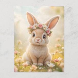 Niedlicher Hase mit Blumenkranz auf dem Kopf Postkarte