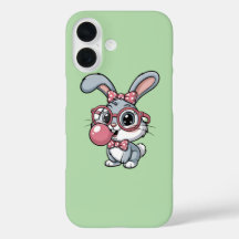 Niedlicher Hase mit Brille, der Kaugummi bläst