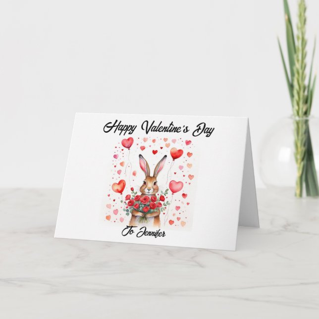 Niedlicher Hase mit Herzenskarte Karte (Vorderseite)