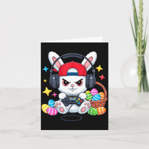 Niedlicher Hase mit Kopfhörern beim Gaming-Ostern  Karte