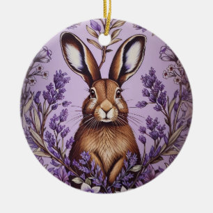 Niedlicher Hase mit Lavendel im Stil von William M Keramik Ornament