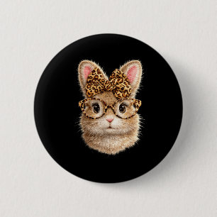 Niedlicher Hase mit Leopardenbrille Bogen Osterhas Button