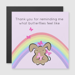 Niedlicher Hase mit Regenbogen und Schmetterlingen Magnetkarte