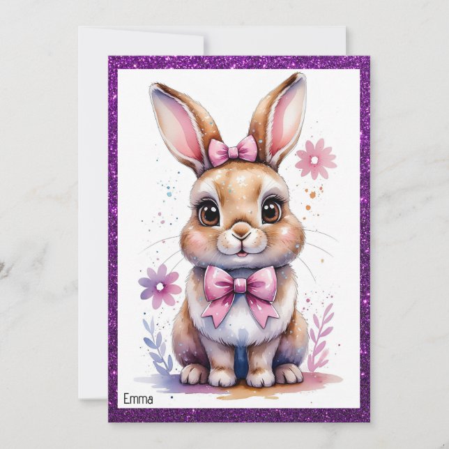 Niedlicher Hase mit rosa Buggeburt Einladung (Vorderseite)