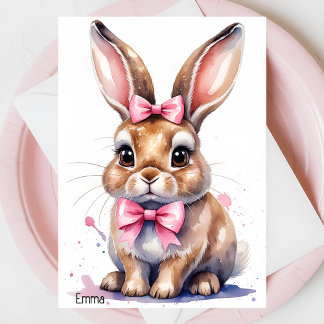 Niedlicher Hase mit rosa Buggeburt Einladung