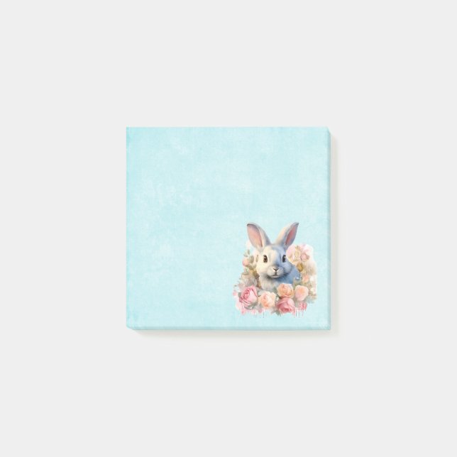 Niedlicher Hase mit Rosengirlande Post-it Klebezettel (Vorderseite)