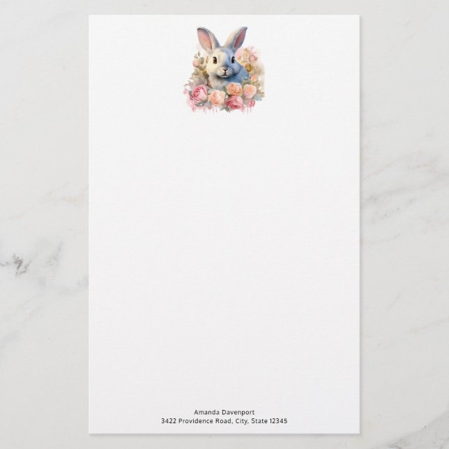 Niedlicher Hase mit Rosenkranz Briefpapier (Vorderseite)