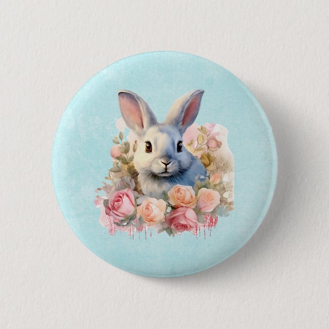 Niedlicher Hase mit Rosenkranz Button (Vorderseite)