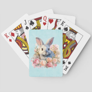 Niedlicher Hase mit Rosenkranz Spielkarten