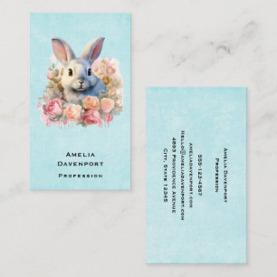 Niedlicher Hase mit Rosenkranz Visitenkarte