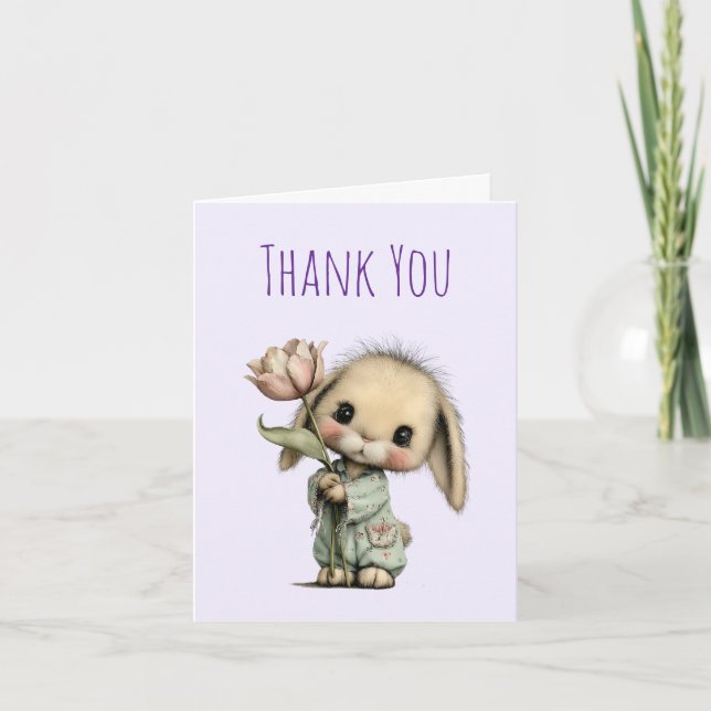Niedlicher Hase mit Tulpe Dankeskarte (Vorderseite)