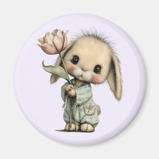 Niedlicher Hase mit Tulpe Magnet (Vorne)