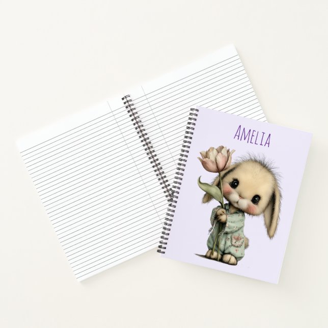 Niedlicher Hase mit Tulpe Notizbuch (Innenseite)