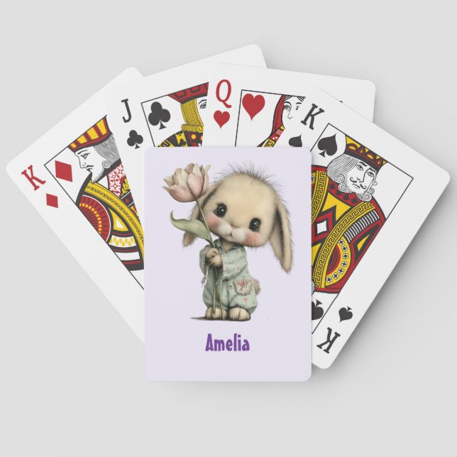 Niedlicher Hase mit Tulpe Spielkarten (Rückseite)