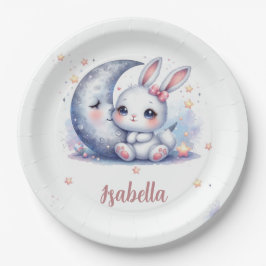 niedlicher Hase und Mondgeburtstag Pappteller