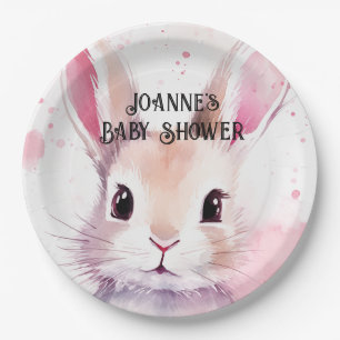 Niedlicher Hase Wasserfarbe Rosa Baby-Party Pappteller