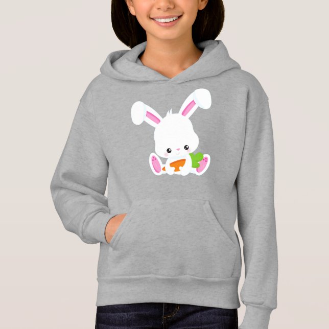 Niedlicher Hase, Weißer Hase, Little Bunny, Karott Hoodie (Vorderseite)