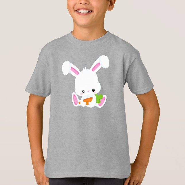 Niedlicher Hase, Weißer Hase, Little Bunny, Karott T-Shirt (Vorderseite)