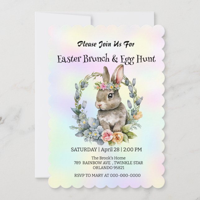 Niedlicher Hasen auf der Jagd auf Ei Happy Osterta Einladung (Vorderseite)